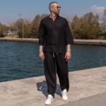 Σετ μαύρο πουκάμισο 3/4  & παντελόνι σε oversized γραμμή - Image 2