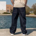 Τζιν baggy μπλε σκούρο με ζώνη σε oversized γραμμή - Image 3