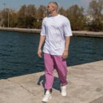 Σετ λευκό T-shirt & λιλά japaneese baggy φόρμα σε oversized γραμμή - Image 2