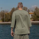 T-shirt μπλούζα 3/4 χακί σε oversized γραμμή - Image 2