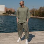 T-shirt μπλούζα 3/4 χακί σε oversized γραμμή - Image 3