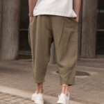 Παντελόνι χακί japaneese λινό σε oversized γραμμή - Image 4