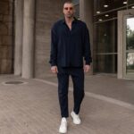 Set λινό μπλε σε oversized γραμμή