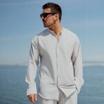 Πουκάμισο μαο γκρι σε oversized γραμμή