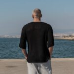 T-shirt μπλούζα μαύρη πλεκτή 3/4 σε κανονική γραμμή - Image 4