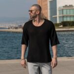 T-shirt μπλούζα μαύρη πλεκτή 3/4 σε κανονική γραμμή - Image 2