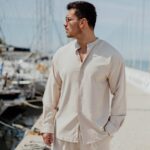 Πουκάμισο μαο μπεζ σε oversized γραμμή