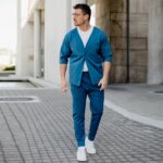 Σετ παντελόνι & σακάκι μπλε νουάρ σε κανονική γραμμή