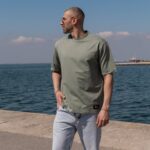 T-shirt μπλούζα φυστικί σε άνετη γραμμή