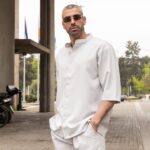 Πουκάμισο γκρι 3/4 μανίκι με βερμούδα σε oversized γραμμή - Image 2