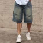 Βερμούδα τζιν baggy με σκίσιμο σε oversized γραμμή - Image 2