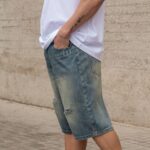 Βερμούδα τζιν baggy με σκίσιμο σε oversized γραμμή - Image 3