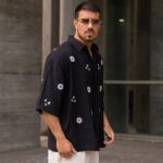 Πουκάμισο 3/4 μανίκι μαύρο με σχέδια σε oversized γραμμή - Image 2
