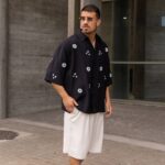 Πουκάμισο 3/4 μανίκι μαύρο με σχέδια σε oversized γραμμή - Image 4