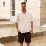 Πουκάμισο πλεκτό μπεζ κοντομάνικο σε oversized γραμμή - Image 5