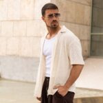 Πουκάμισο πλεκτό μπεζ κοντομάνικο σε oversized γραμμή - Image 2