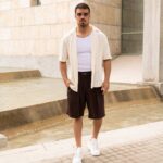 Πουκάμισο πλεκτό μπεζ κοντομάνικο σε oversized γραμμή - Image 7