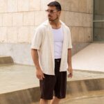Πουκάμισο πλεκτό μπεζ κοντομάνικο σε oversized γραμμή - Image 6