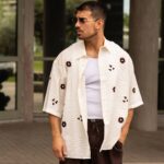 Πουκάμισο 3/4 μανίκι λευκό με σχέδια σε oversized γραμμή