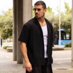 Πουκάμισο πλεκτό μαύρο κοντομάνικο σε oversized γραμμή - Image 4