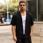 Πουκάμισο πλεκτό μαύρο κοντομάνικο σε oversized γραμμή - Image 3