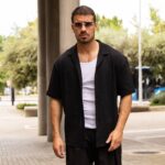 Πουκάμισο πλεκτό μαύρο κοντομάνικο σε oversized γραμμή