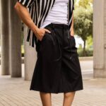 Βερμούδα μαύρη baggy με ζώνη σε oversized γραμμή - Image 2