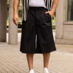 Βερμούδα μαύρη baggy με ζώνη σε oversized γραμμή - Image 3