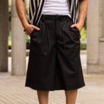 Βερμούδα μαύρη baggy με ζώνη σε oversized γραμμή
