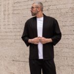 Set κιμονό με παντελόνι μαύρο λινό σε κανονική γραμμή - Image 2