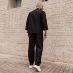 Set κιμονό με παντελόνι μαύρο λινό σε κανονική γραμμή - Image 5