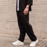 Set κιμονό με παντελόνι μαύρο λινό σε κανονική γραμμή - Image 4