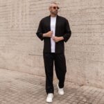 Set κιμονό με παντελόνι μαύρο λινό σε κανονική γραμμή