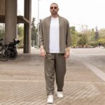 Set κιμονό με παντελόνι χακί λινό σε κανονική γραμμή - Image 2