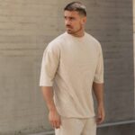 Set T-shirt με βερμούδα μπεζ σε oversized γραμμή - Image 4