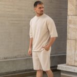 Set T-shirt με βερμούδα μπεζ σε oversized γραμμή - Image 3