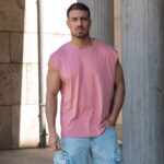 T-shirt αμάνικο ροζ σε oversized γραμμή
