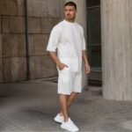 Set T-shirt με βερμούδα λευκή  σε oversized γραμμή