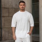 Set T-shirt με βερμούδα λευκή  σε oversized γραμμή - Image 3