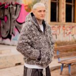 Ζακέτα fleece μαύρο-γκρι σε oversized γραμμή