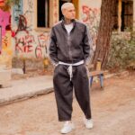 Jean set bomber jacket & παντελόνι baggy με ρίγες σε oversized γραμμή