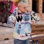 Ζακέτα fleece graffity λευκή σε oversized γραμμή - Image 2
