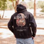 Φούτερ με στάμπα authentic μαύρο με κουκούλα σε oversized γραμμή