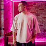 T-shirt μπλούζα boxy ροζ σε oversized γραμμή